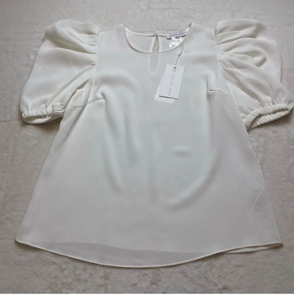 Endless Rose White Pleated Puff Sleeve Top New With Tags Size Small